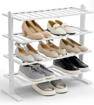 Varhomax White Shoe Rack, 4-Tier Bamboo Shoe Rack Organizer for Closet and Entryway, Thick Wooden Free Standing Shoe Shelf for Small Spaces, Sturdy & Versatile for Bedroom and Garage