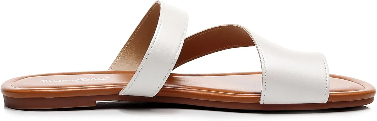 VenusCelia Women's Toe-Ring Wide Slide Sandal
