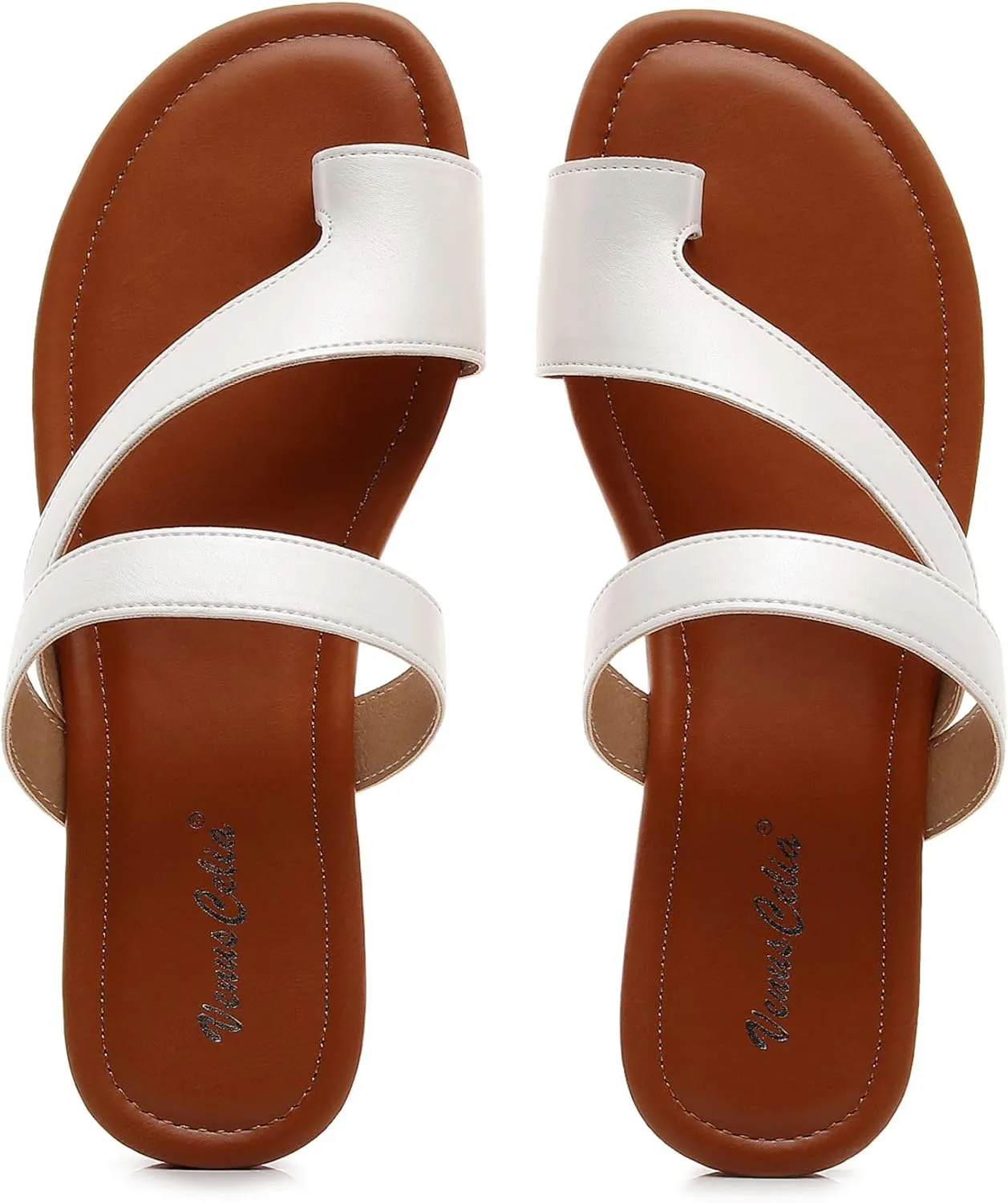VenusCelia Women's Toe-Ring Wide Slide Sandal