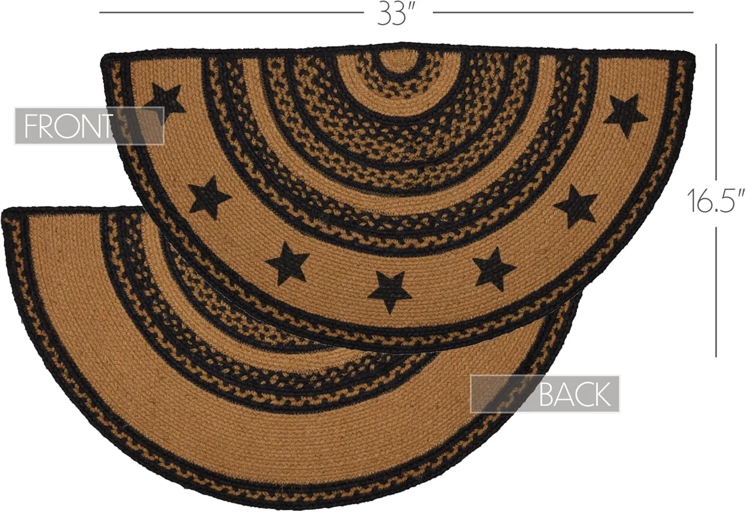 VHC Brands Farmhouse Primitive Jute Accent Rug Half Circle Stencil Stars Border w/Pad 16.5"x33"