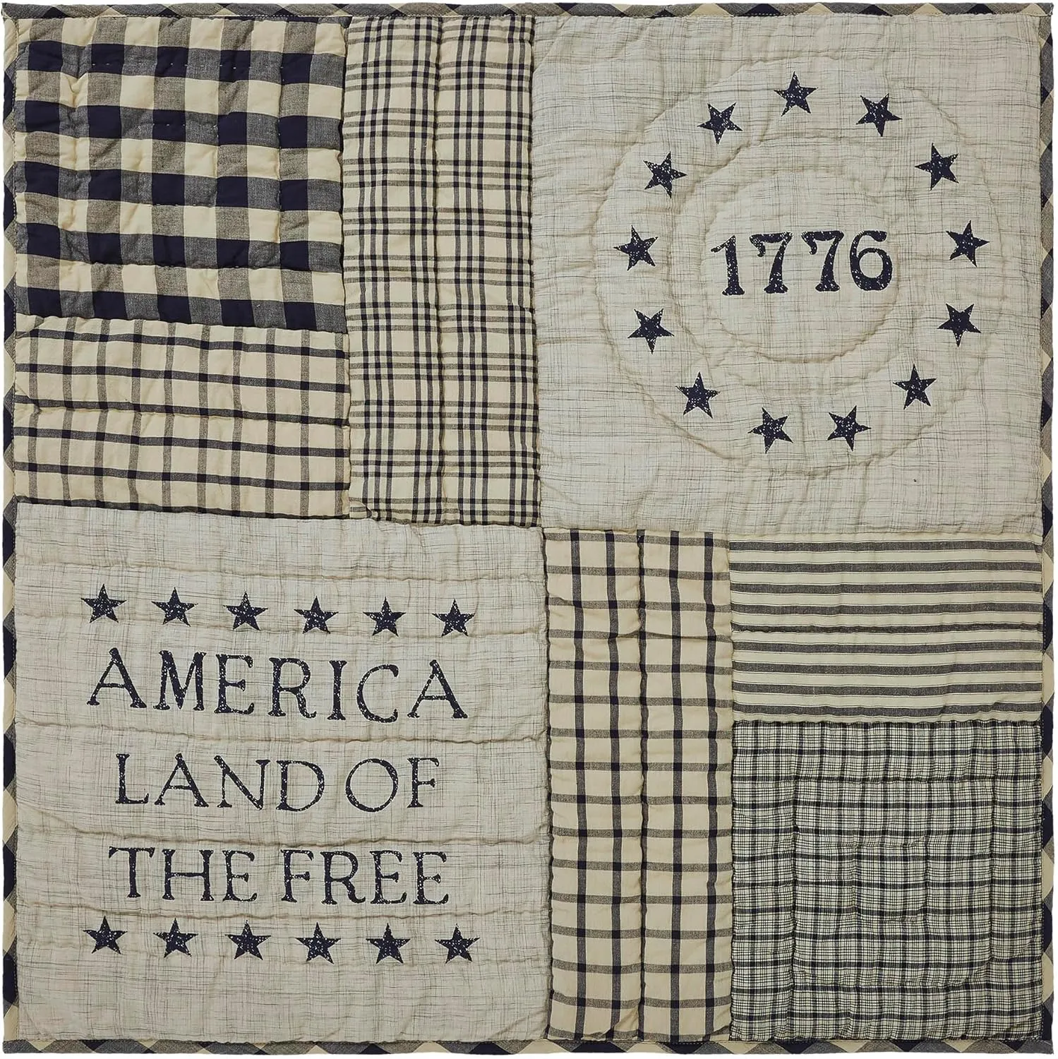 VHC Brands My Country Quilted Lap Throw 32Wx32L, Bedroom and Living Room Decor, Blanket, Cotton, My Country Collection, Square 32x32, Navy