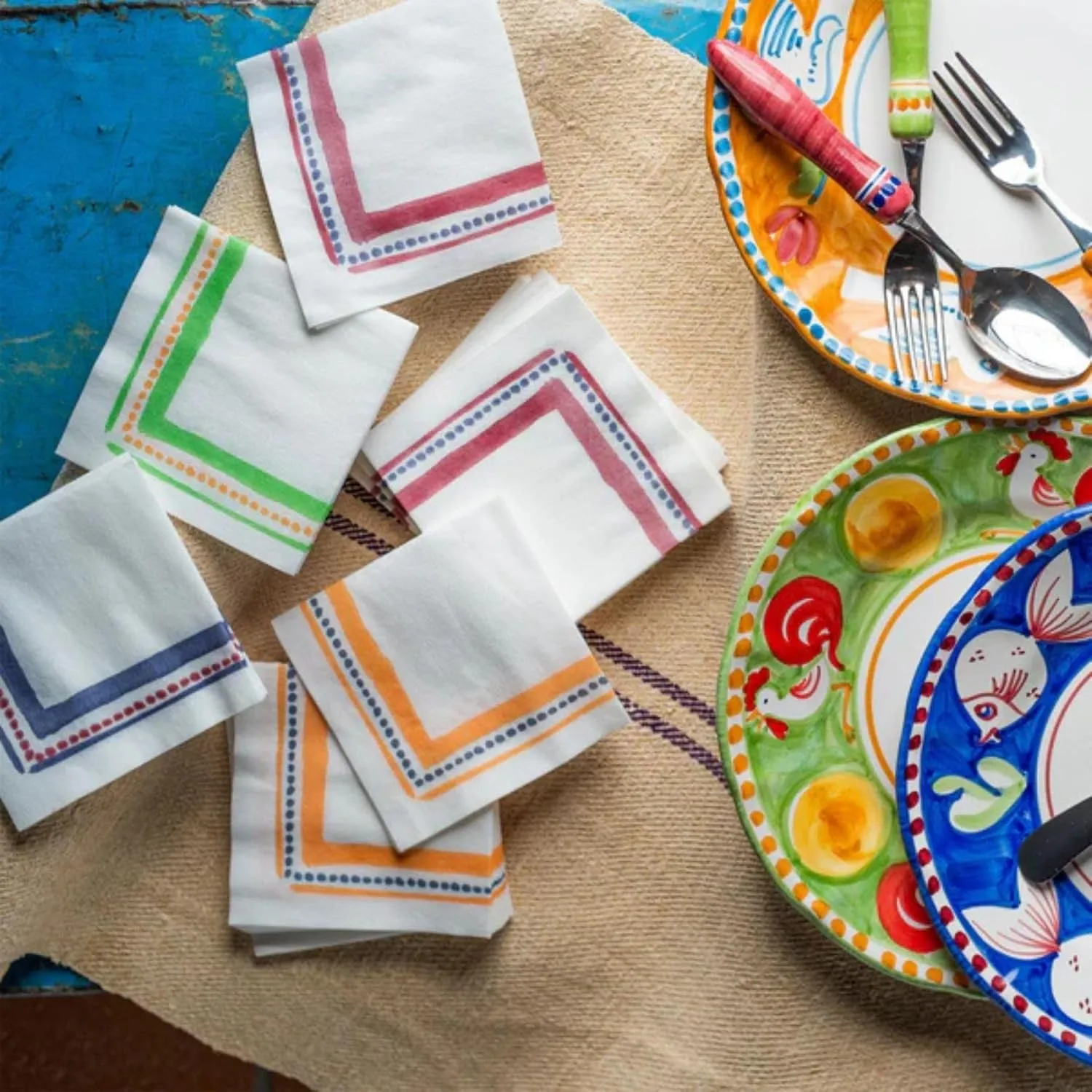 Vietri Papersoft Napkins Campagna Blue Cocktail Napkins Pack of 20, Set of 6 Spunlace Table Napkins