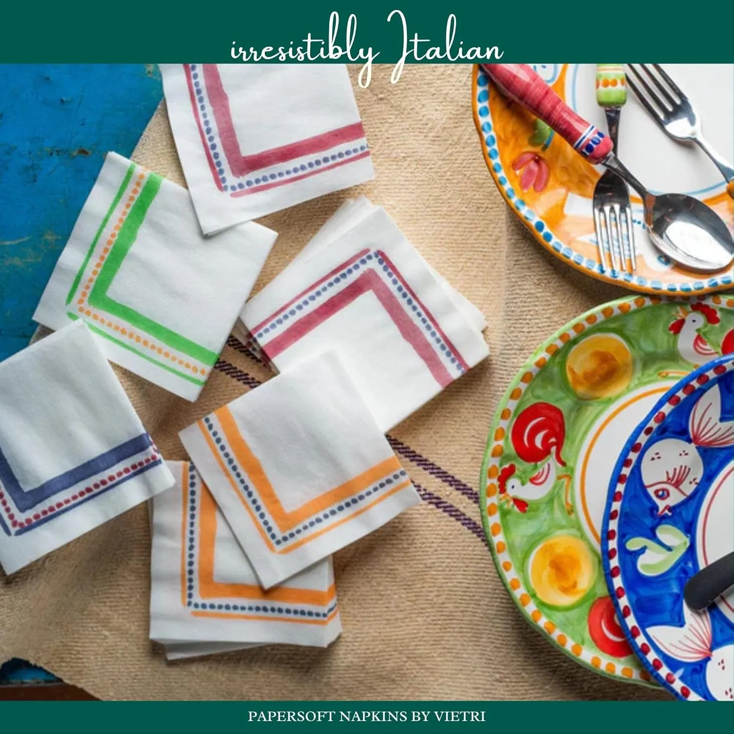 Vietri Papersoft Napkins Campagna Orange Cocktail Napkins Pack of 20, Set of 6, Spunlace