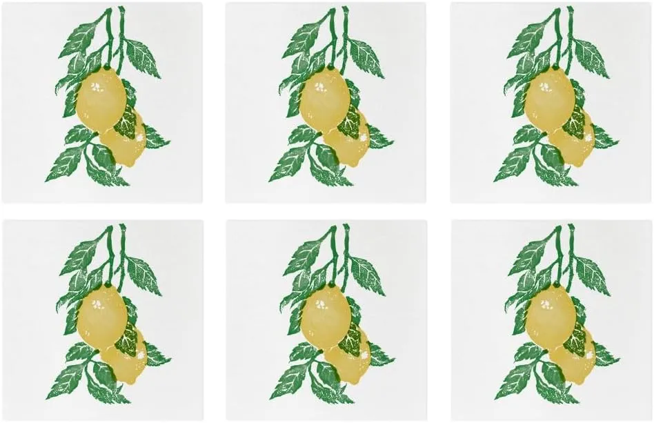 Vietri Papersoft Napkins Limoni Cocktail Napkins Pack of 20, Set of 6 9.75"Sq Flat, Spunlace
