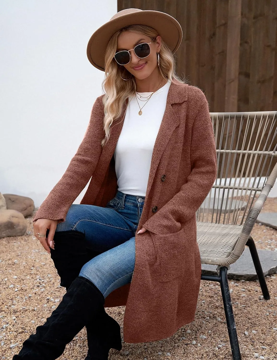 VIMPUNEC Fall Long Cardigan Sweaters for Women Trendy Open Front Coats Knit Winter Jackets Coatigan