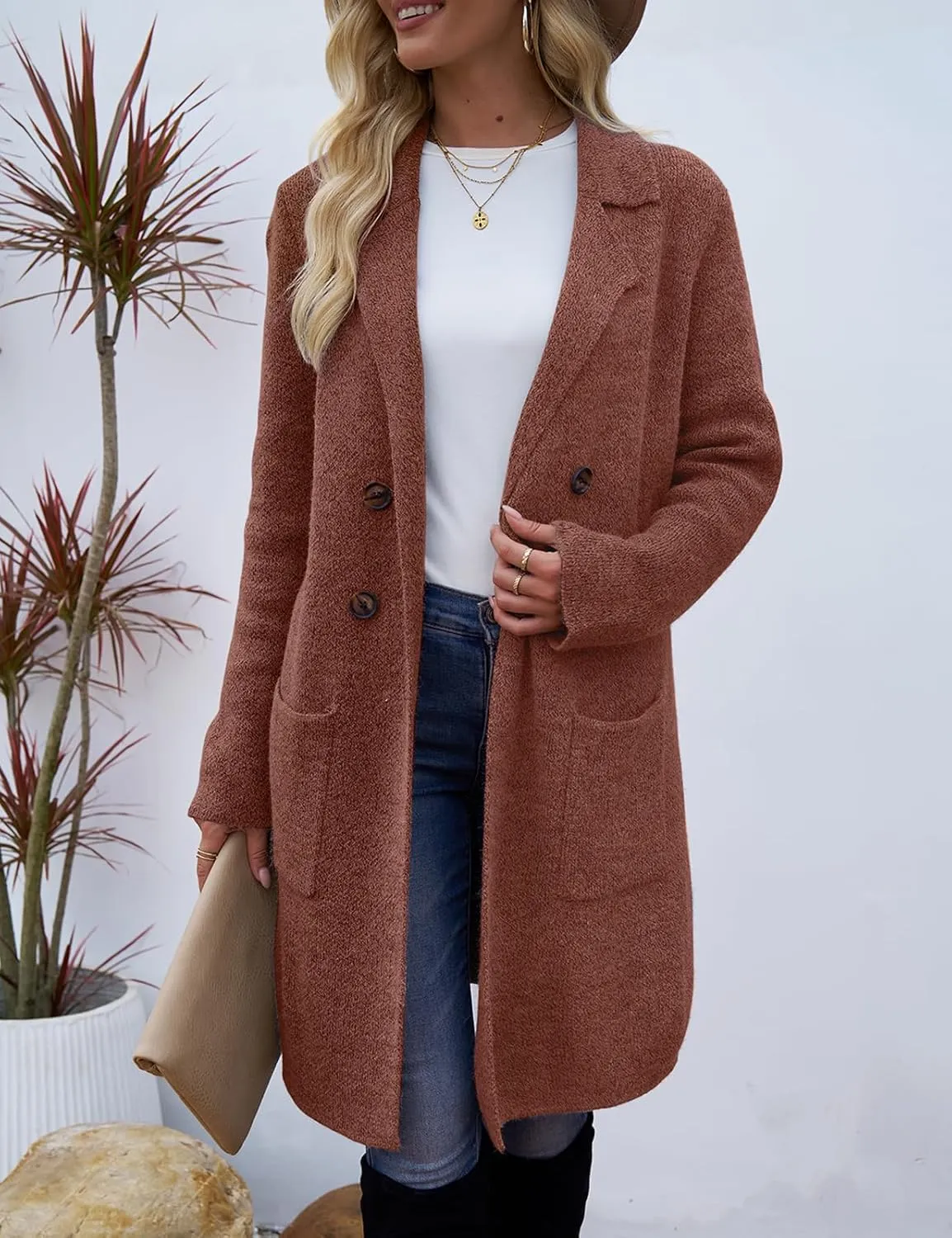 VIMPUNEC Fall Long Cardigan Sweaters for Women Trendy Open Front Coats Knit Winter Jackets Coatigan