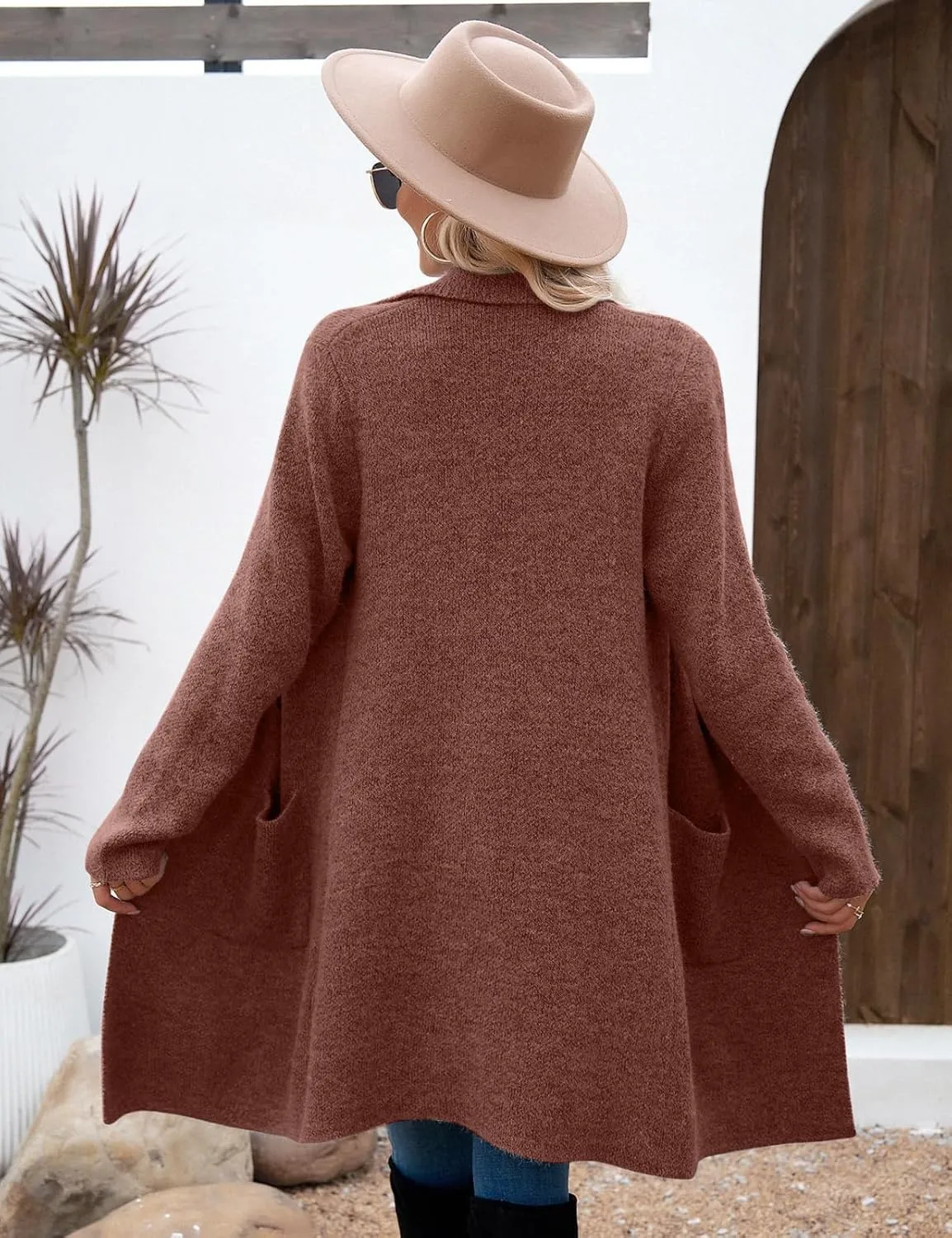 VIMPUNEC Fall Long Cardigan Sweaters for Women Trendy Open Front Coats Knit Winter Jackets Coatigan