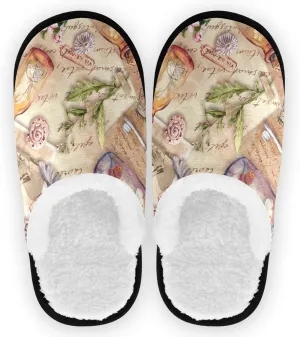 visesunny Cozy Fuzzy Plush Fleece Slippers for Women Men Vintage Drift Bottle Old Paper Floral Soft Memory Foam Ladies House Shoes Warm Bedroom Flat Shoe Indoor Outdoor