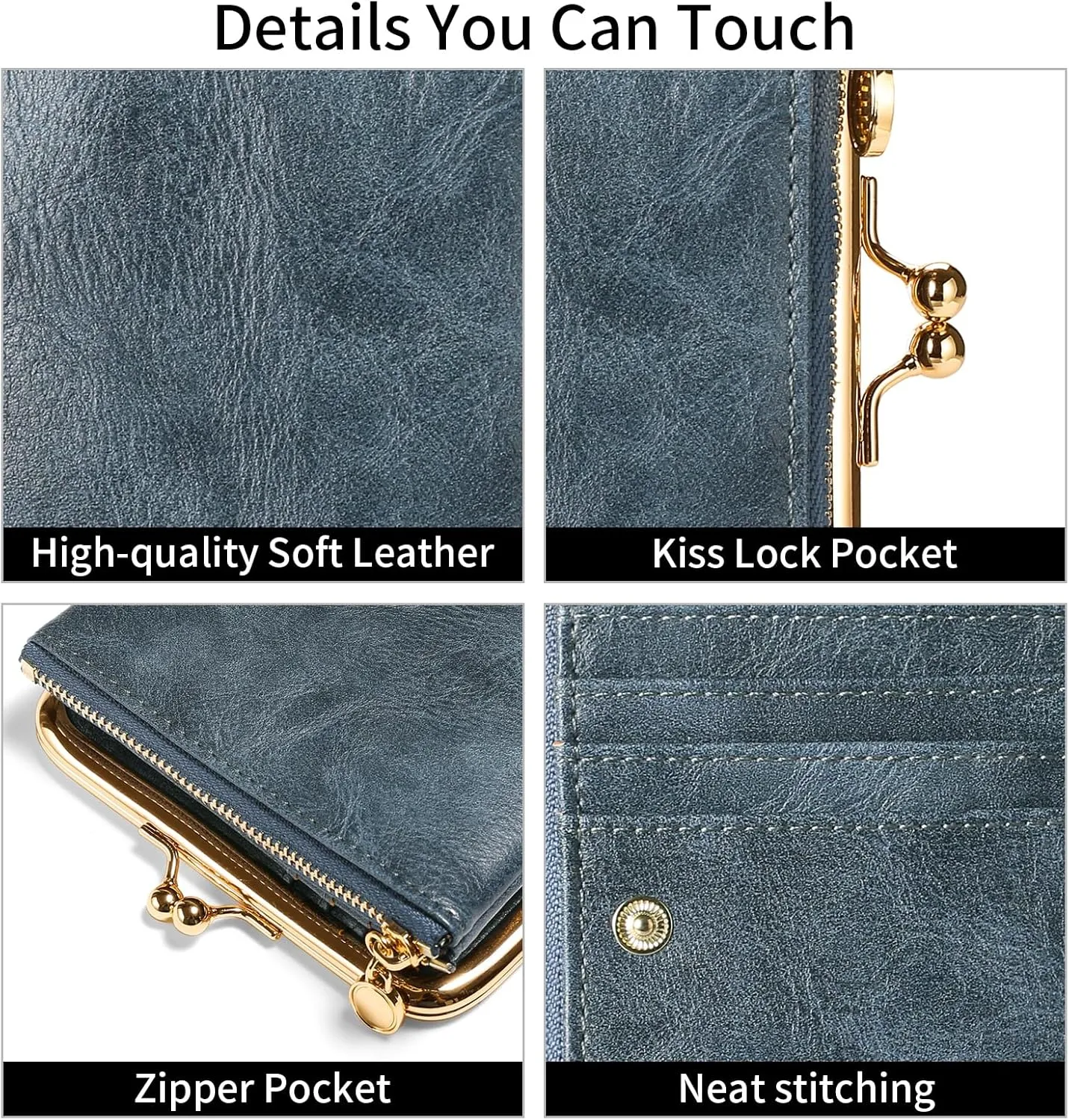 Wallet Women Small RFID Blocking Bifold Leather Wallets for Women Vintage Coin Purse With Zipper and Kiss Lock