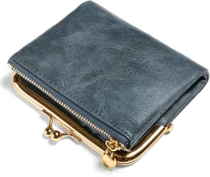 Wallet Women Small RFID Blocking Bifold Leather Wallets for Women Vintage Coin Purse With Zipper and Kiss Lock