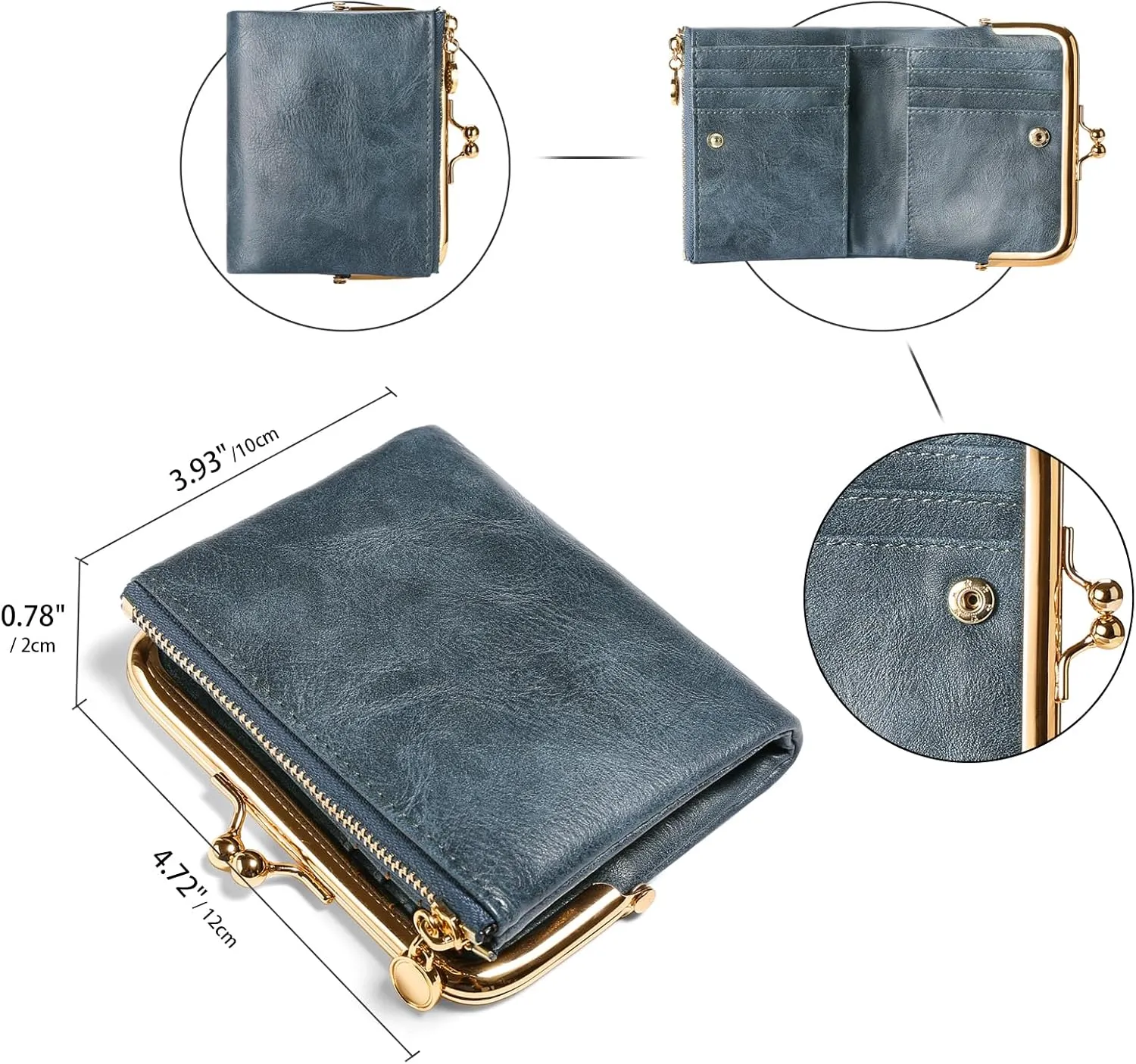 Wallet Women Small RFID Blocking Bifold Leather Wallets for Women Vintage Coin Purse With Zipper and Kiss Lock