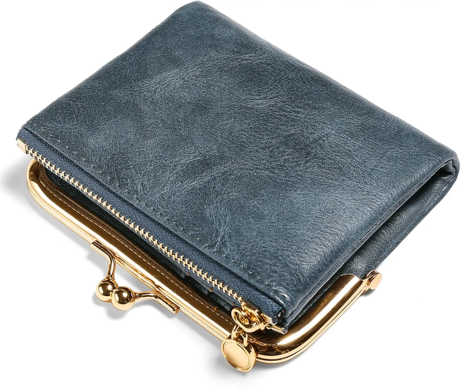 Wallet Women Small RFID Blocking Bifold Leather Wallets for Women Vintage Coin Purse With Zipper and Kiss Lock