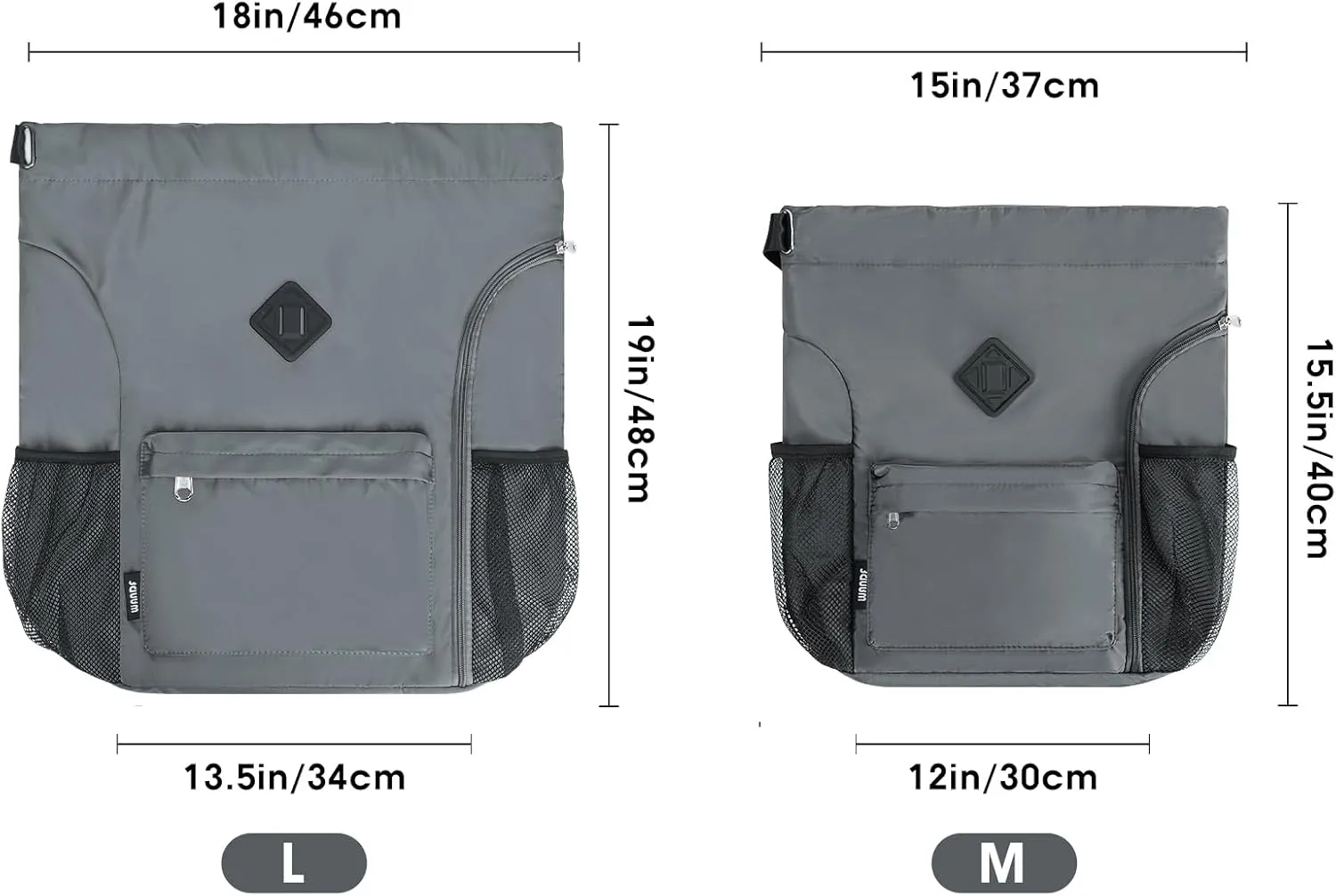WANDF Drawstring Backpack Sports Gym Bag with Shoes Compartment, Water-Resistant String Backpack Cinch for Women Men(Large,Grey)