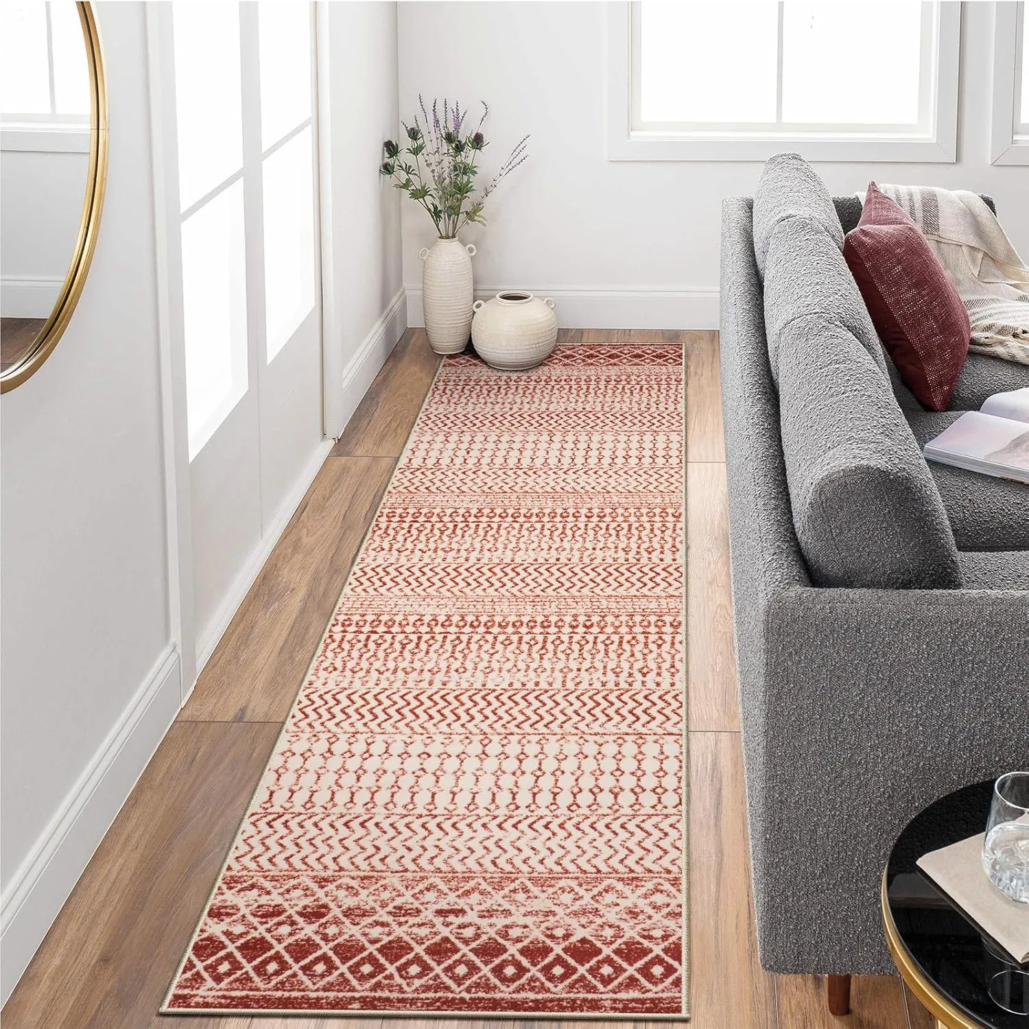 Washable Kitchen Rug Runners for Hallways, 2x8 Ultra Soft Non-Slip Rugs for Bedroom, Low Pile Terracotta Rug Floor Carpet Runner for Entryway Kitchen Bedroom Laundry Room