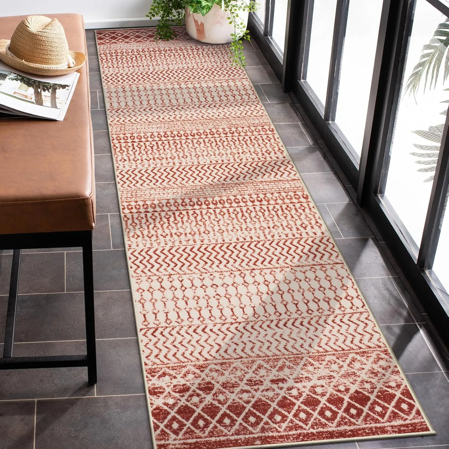 Washable Kitchen Rug Runners for Hallways, 2x8 Ultra Soft Non-Slip Rugs for Bedroom, Low Pile Terracotta Rug Floor Carpet Runner for Entryway Kitchen Bedroom Laundry Room
