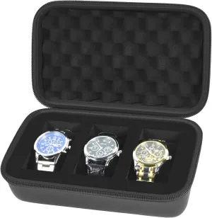 Watch Box Organizer/Men Watch Display Storage Case Fits All Wristwatches and Smart Watches up to 42mm 3 Slots -Black