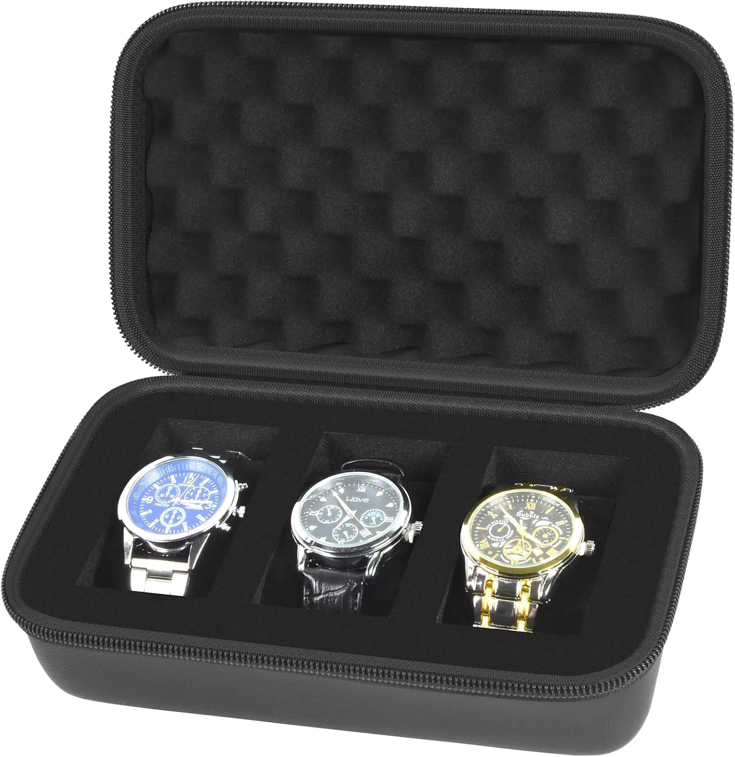 Watch Box Organizer/Men Watch Display Storage Case Fits All Wristwatches and Smart Watches up to 42mm 3 Slots -Black
