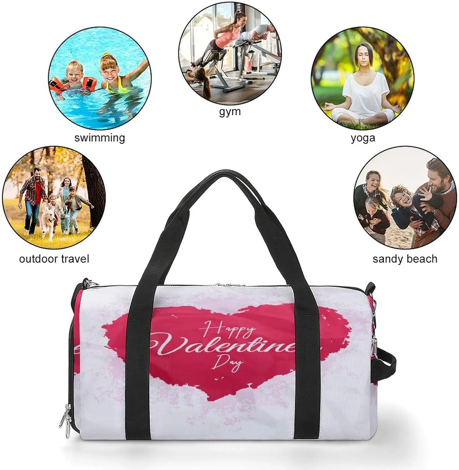 Waterproof Red Heart Travel Duffel Bag with Shoe Compartment Gym Weekender