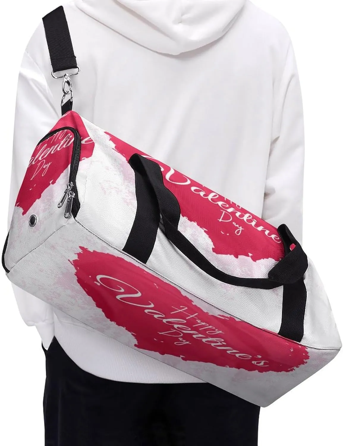 Waterproof Red Heart Travel Duffel Bag with Shoe Compartment Gym Weekender