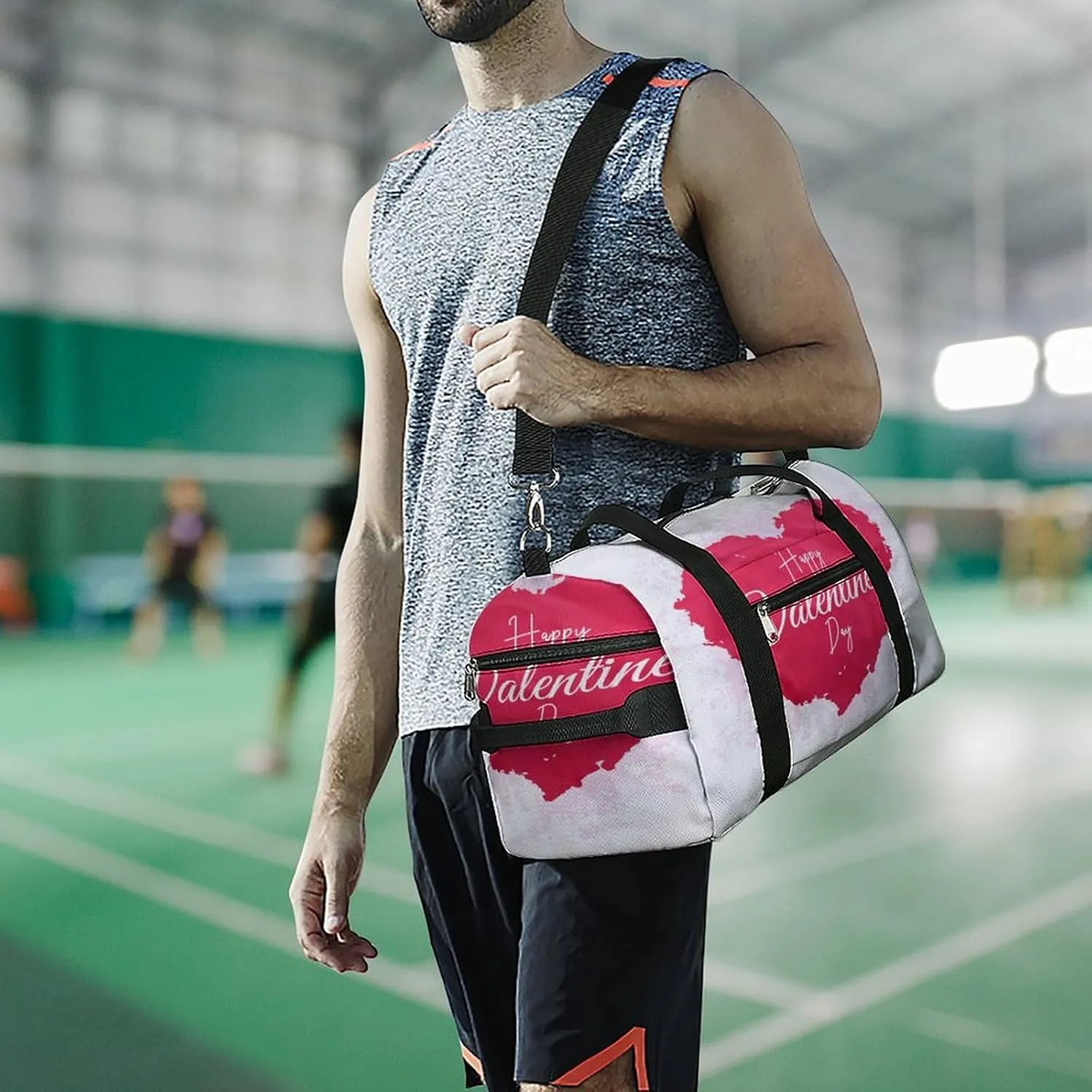 Waterproof Red Heart Travel Duffel Bag with Shoe Compartment Gym Weekender