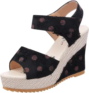 Wedge Sandals for Women Non Slip Platform Slides Sandals Breathable Open Toe Slingback Summer Shoes Trendy Polka Dot Elegant Cute Walking Shoes