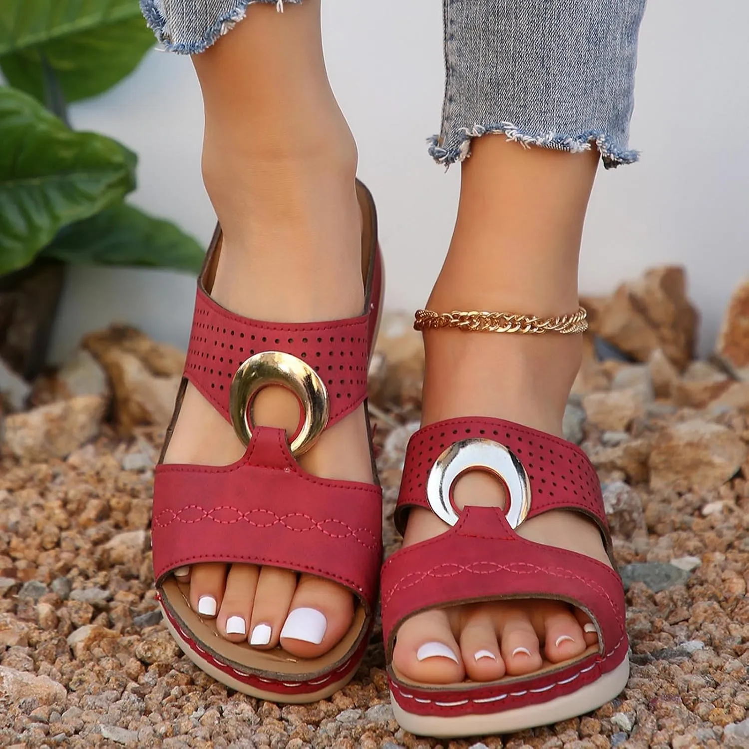 Wedge Slippers for Women Casual Summer Slip On Open Toe Orthopedic Sandals Outdoor Trendy Beach Shoes