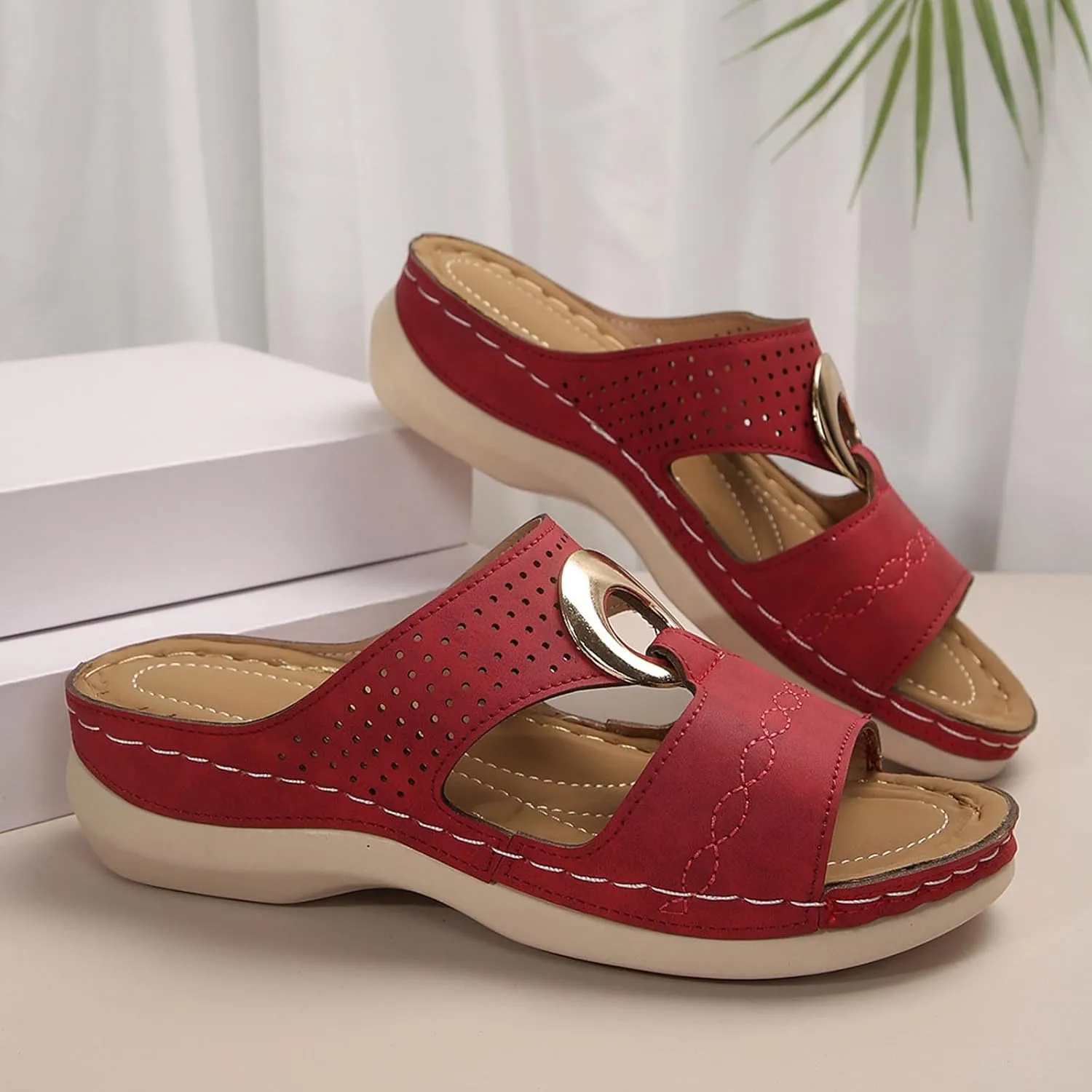 Wedge Slippers for Women Casual Summer Slip On Open Toe Orthopedic Sandals Outdoor Trendy Beach Shoes