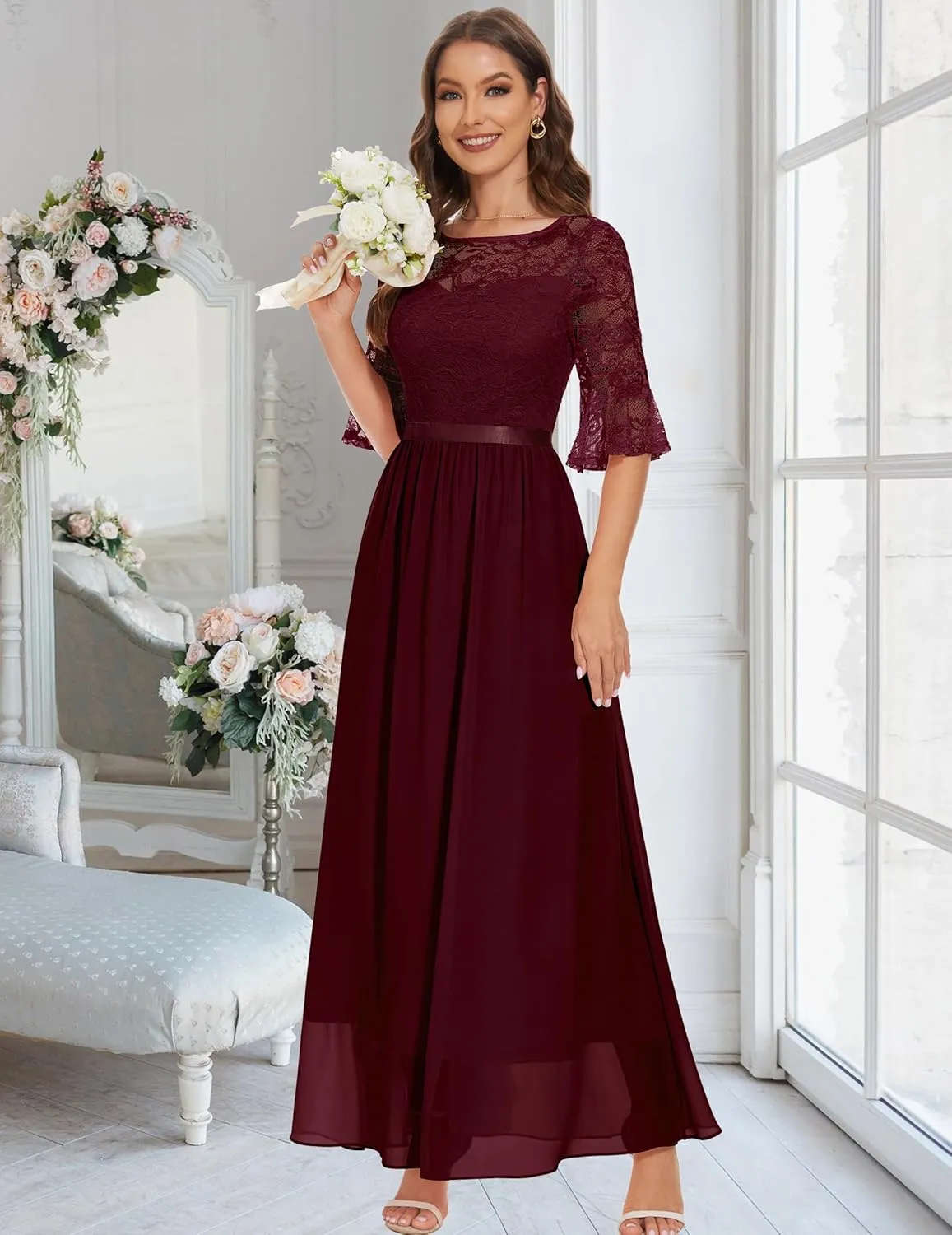 Wedtrend Women's Formal Dresses 2025 Wedding Guest Dress Bell Sleeve Bridesmaid Dresses Maxi Evening Dress