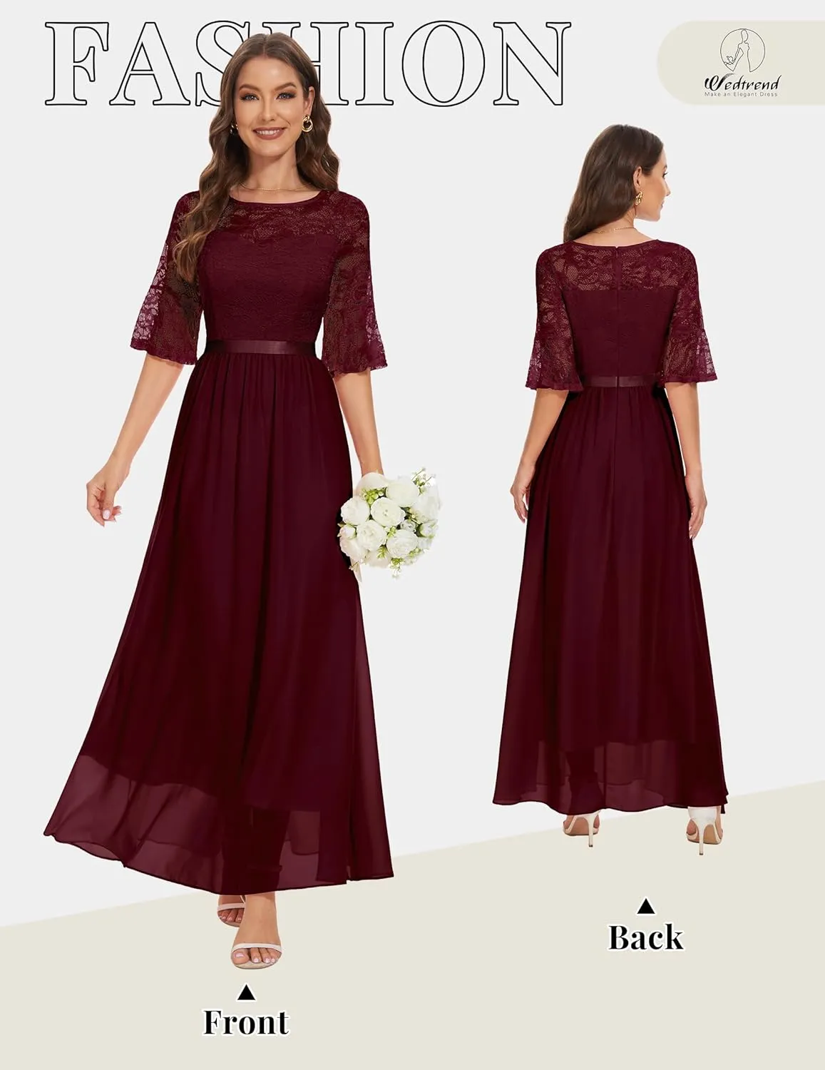 Wedtrend Women's Formal Dresses 2025 Wedding Guest Dress Bell Sleeve Bridesmaid Dresses Maxi Evening Dress
