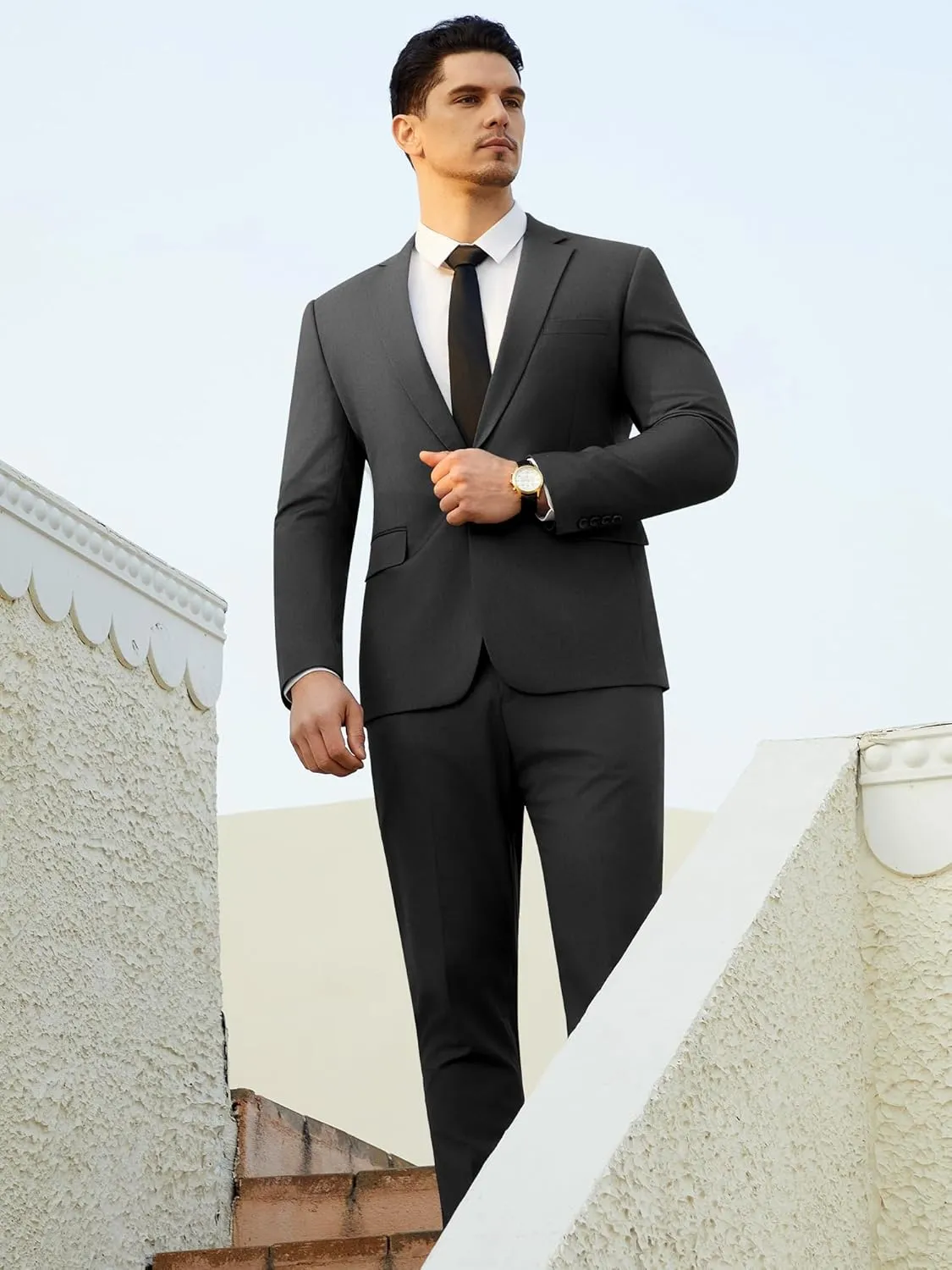 WEEN CHARM Men's Suits Slim Fit 2 Piece One Button Blazer Jacket Wedding Prom Tuxedo Pants Set