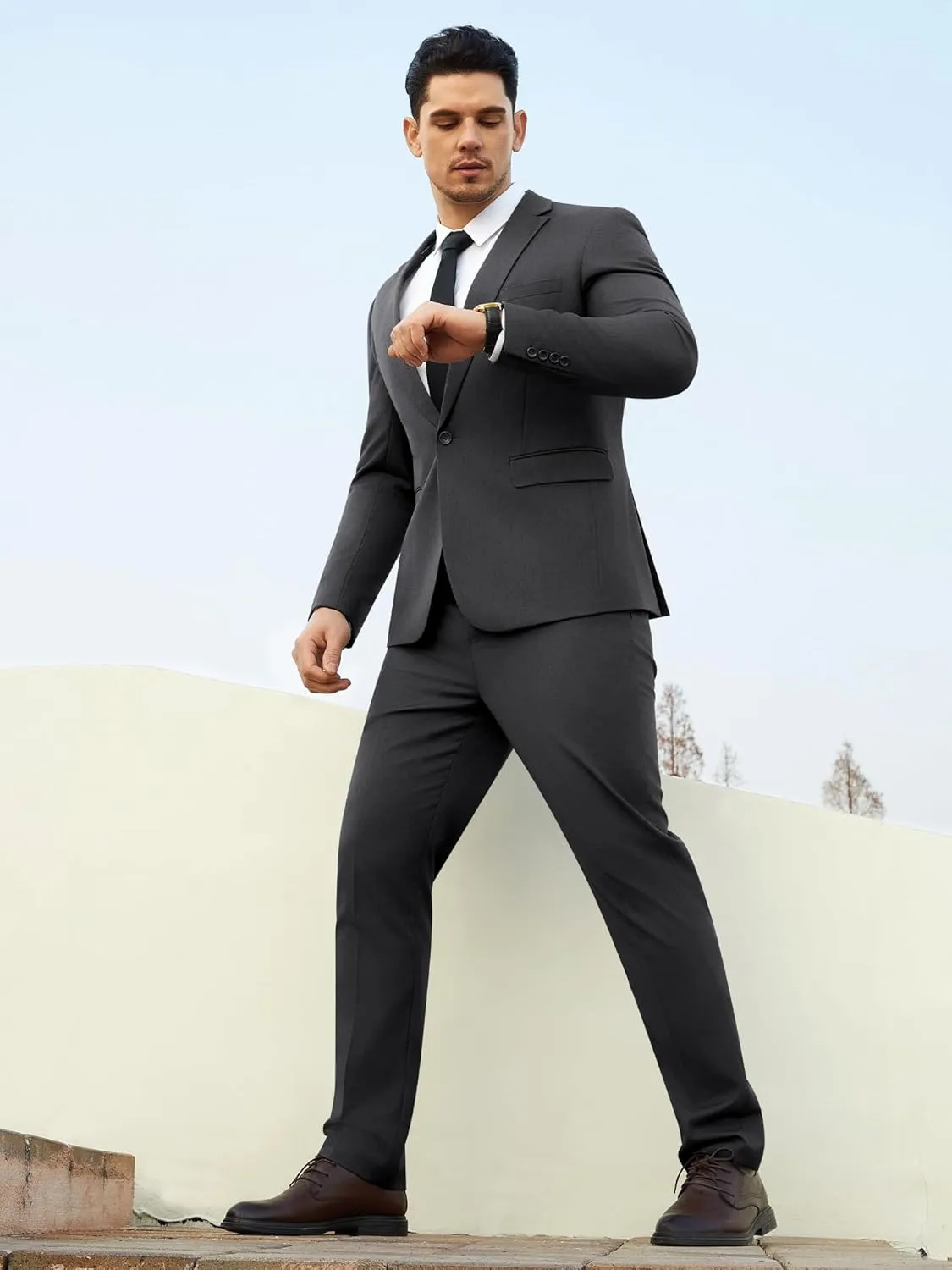 WEEN CHARM Men's Suits Slim Fit 2 Piece One Button Blazer Jacket Wedding Prom Tuxedo Pants Set