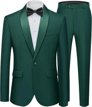 WEEN CHARM Men's Suits Slim Fit 2 Piece One Button Blazer Jacket Wedding Prom Tuxedo Pants Set
