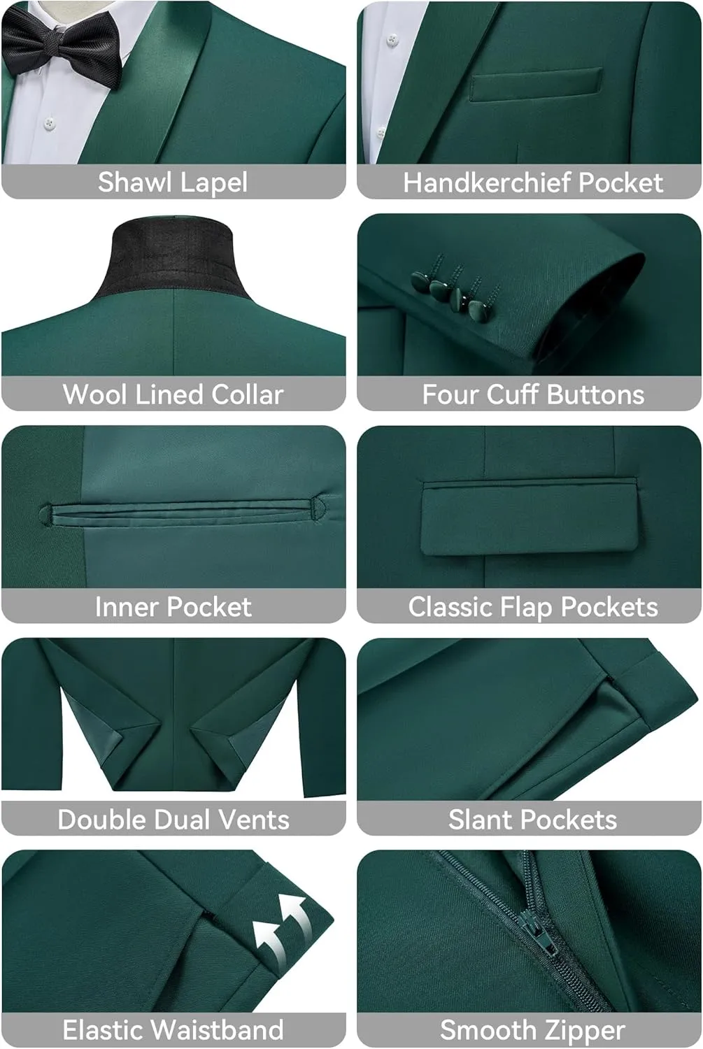 WEEN CHARM Men's Suits Slim Fit 2 Piece One Button Blazer Jacket Wedding Prom Tuxedo Pants Set