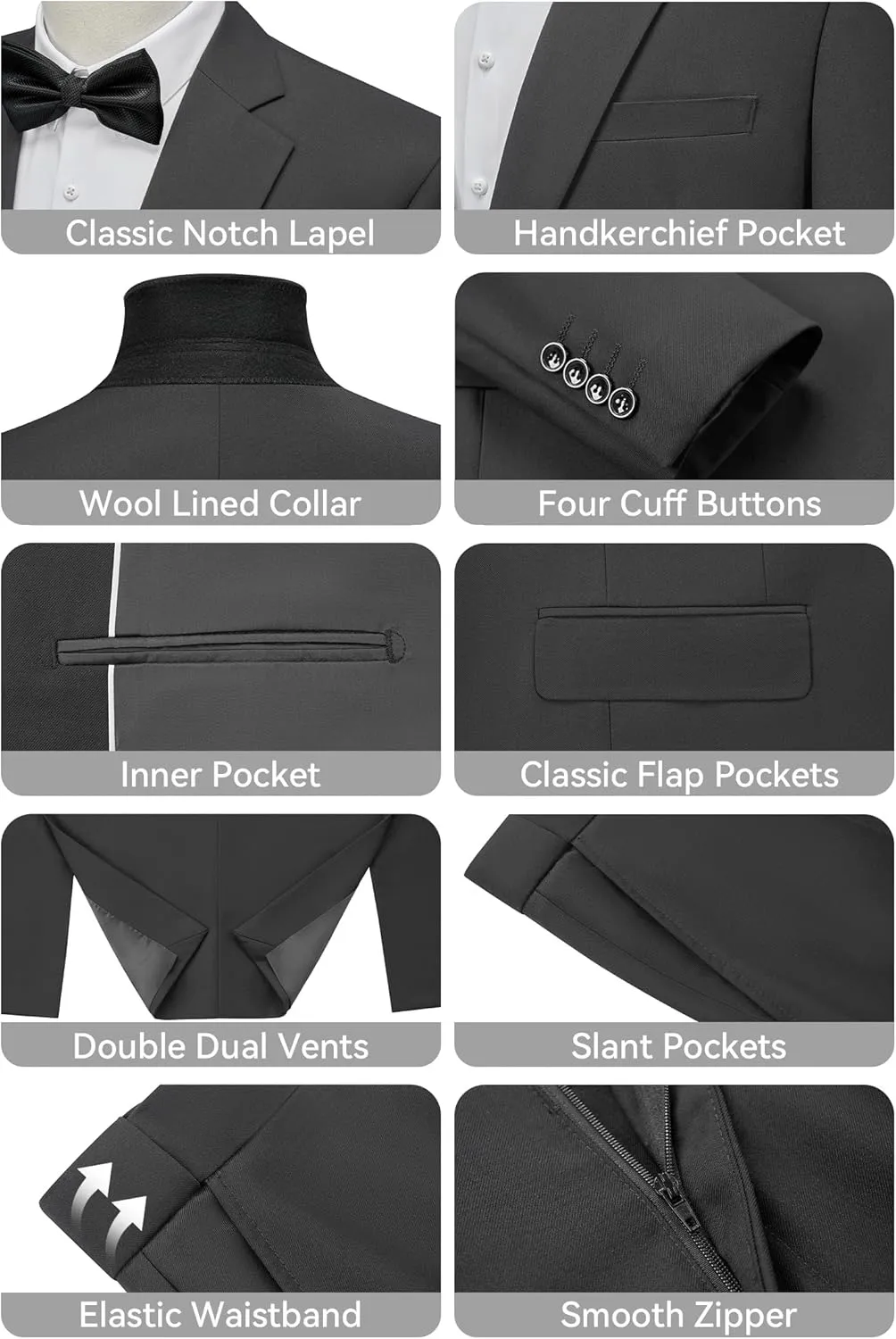 WEEN CHARM Men's Suits Slim Fit 2 Piece One Button Blazer Jacket Wedding Prom Tuxedo Pants Set