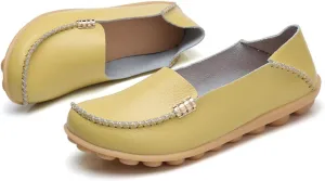 WERWAES Womens Casual Loafers Comfortable Leather Slip on Shoes Fashion Round Toe Moccasins Flats Soft Lightweight Walking Outdoor Loafers