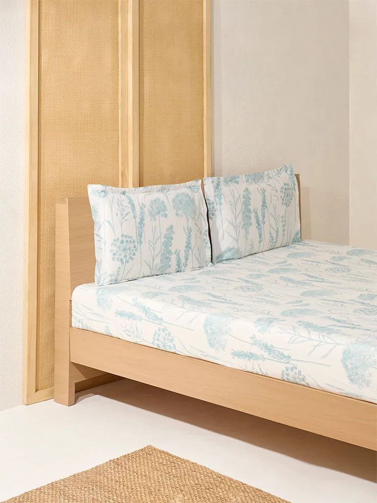 Westside Home Aqua Floral King Bed Flat Sheet and Pillowcase Set