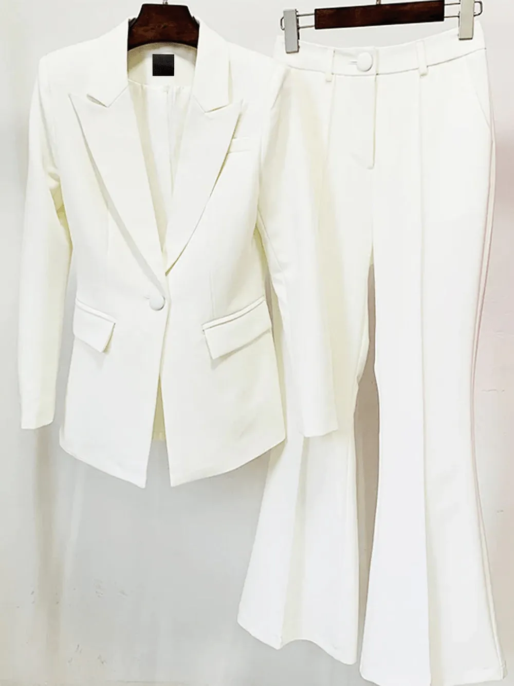 White 2 Piece Peak Lapel Single Breasted Slim Fit Women's Suit