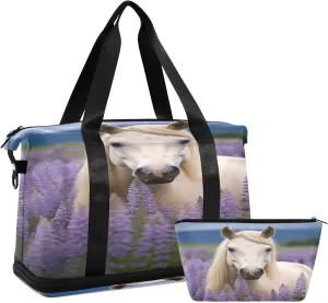 White Horse Duffel Bag Lightweight Carry On Gym Bags for Travel and Weekends, Versatile Overnight Bag with Shoe Compartment