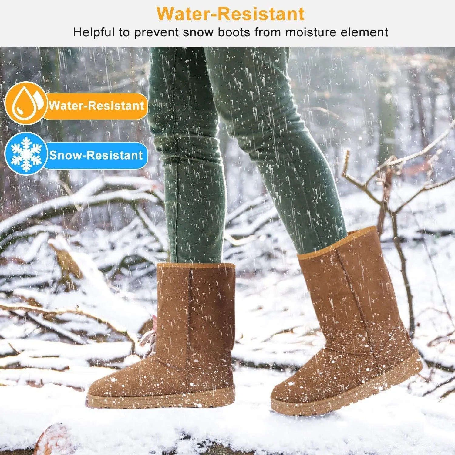 Winter Boots for Women Classic Waterproof Snow Boots Warm Mid-Calf Fur Boot