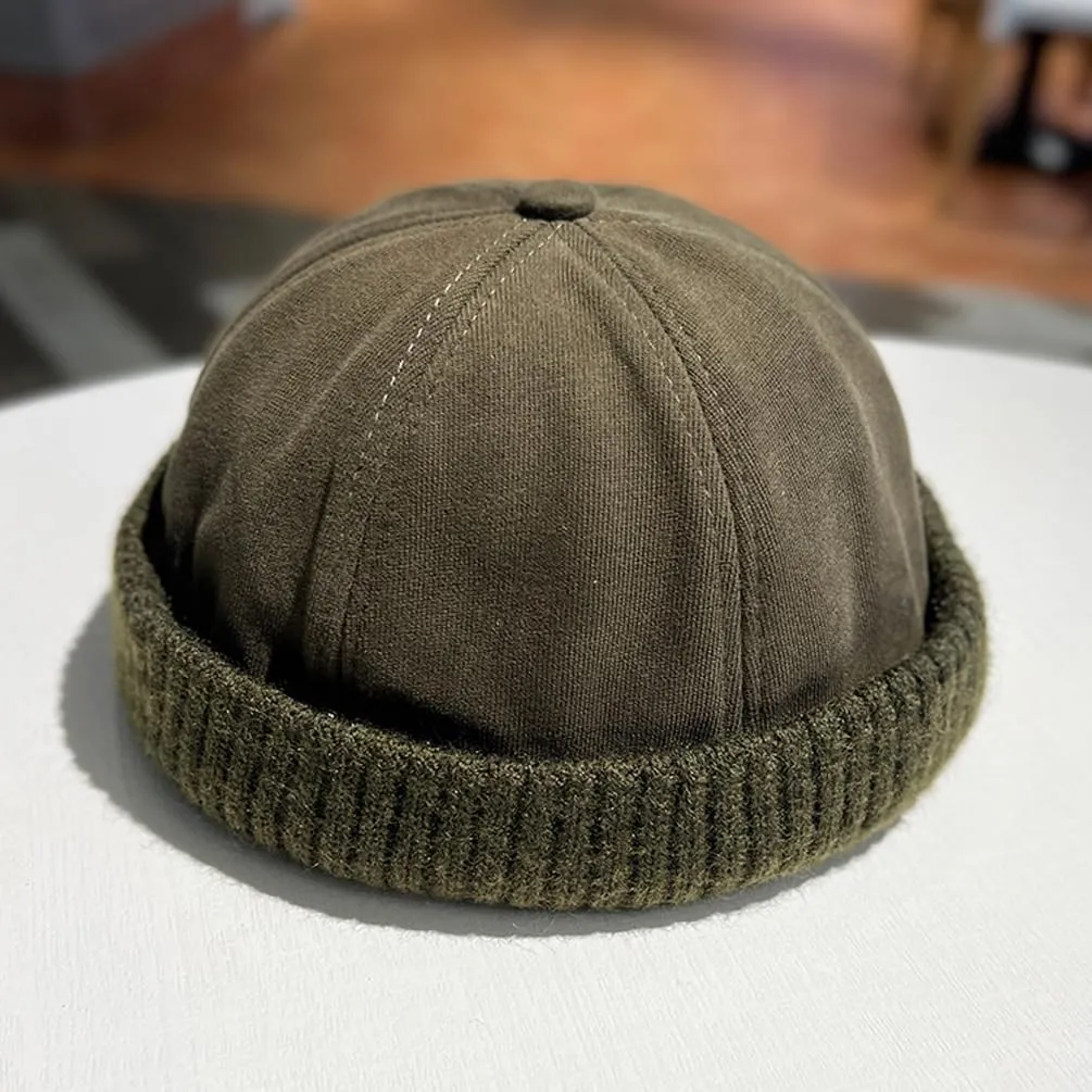 Winter Fisherman Beanie Hats Warm Knit Brimless Hat Retro Docker Cap Adjustable