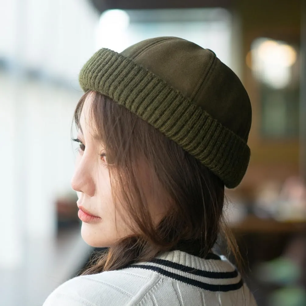 Winter Fisherman Beanie Hats Warm Knit Brimless Hat Retro Docker Cap Adjustable