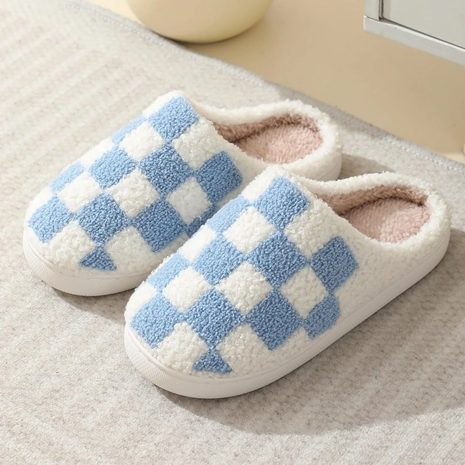 Winter Indoor Plush Slippers Warm Soft Cotton Slippers Gingham Cotton Slippers for Men's & Women's