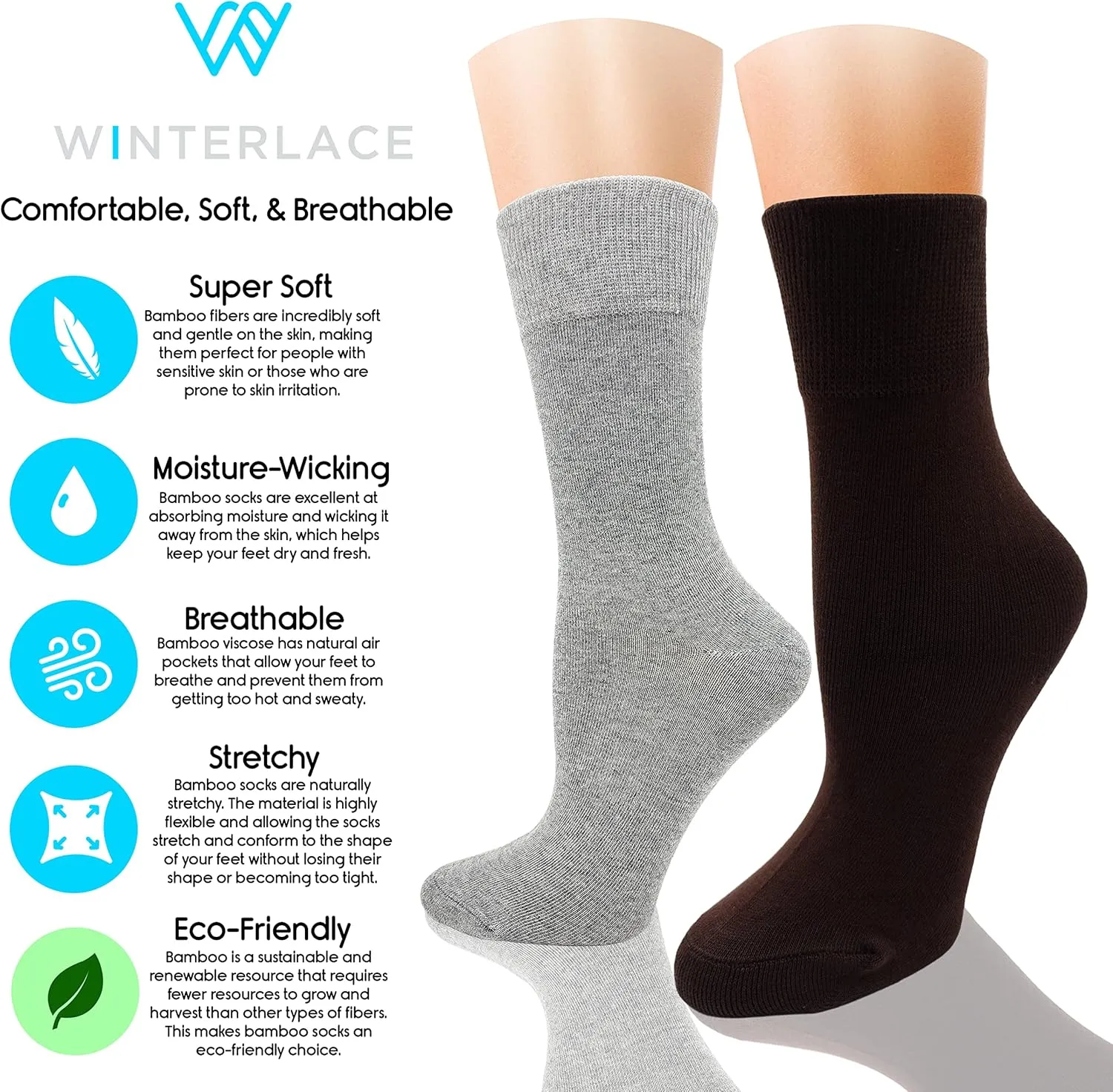 Winterlace Womens Soft Bamboo Rayon Viscose Dress Socks, 6 Pairs Trouser Socks Premium Thin Crew Socks Bulk Pack