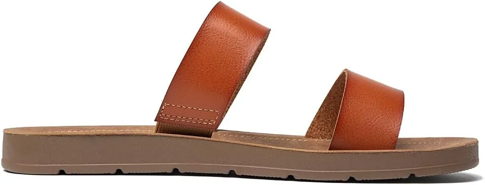 Women Casual Open Toe Two Bands with Elastic Fashion Slide Flat Sandal