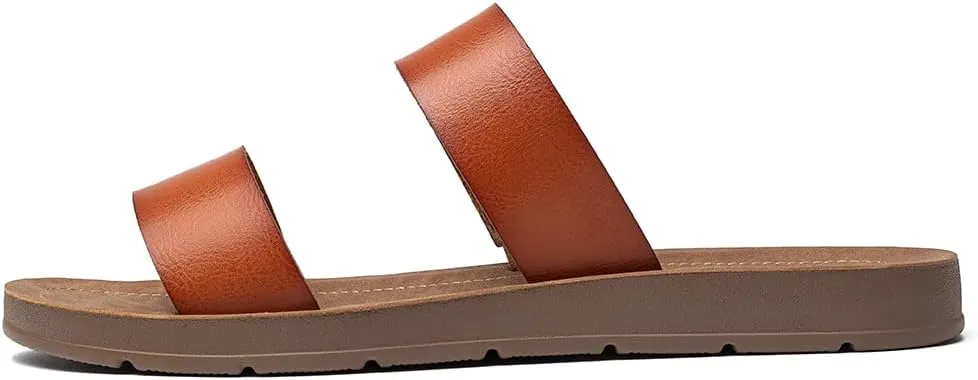 Women Casual Open Toe Two Bands with Elastic Fashion Slide Flat Sandal