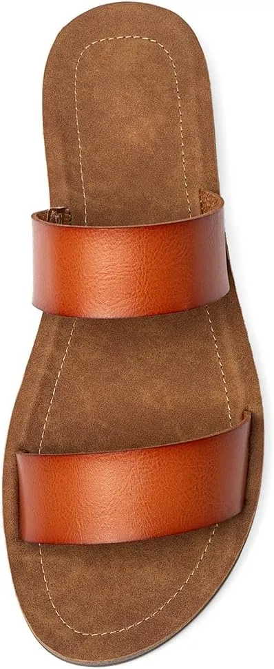 Women Casual Open Toe Two Bands with Elastic Fashion Slide Flat Sandal