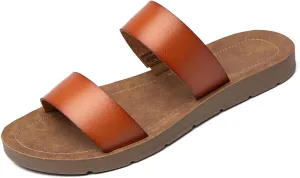 Women Casual Open Toe Two Bands with Elastic Fashion Slide Flat Sandal