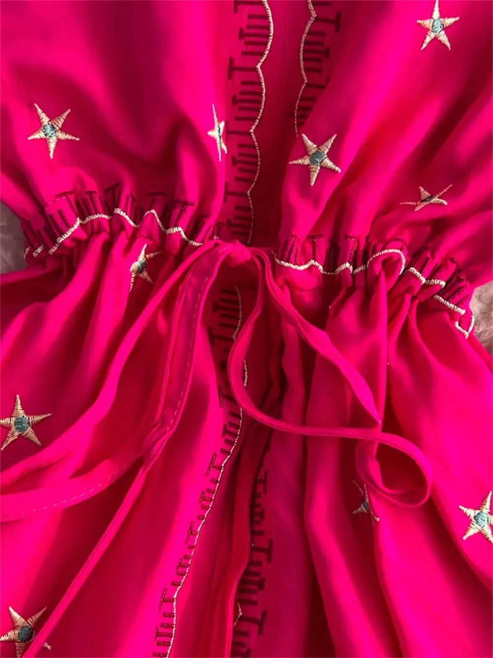 Women Ethnic Storm Semitic Beach Dress Vacation V-Neck Embroidered Dresses Waist Mid Length Dress