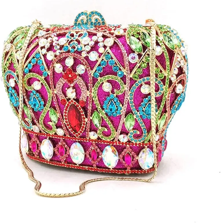 Women Luxury Crown Shaped Crystal Evening Clutch Elegant Rhinestones Party Handbag and Purse