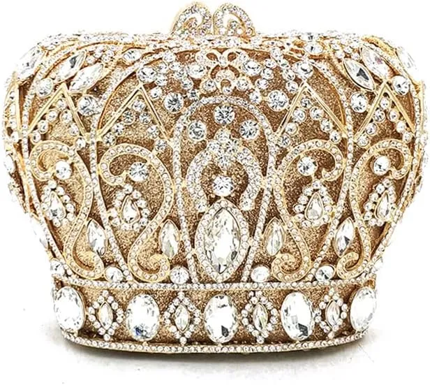 Women Luxury Crown Shaped Crystal Evening Clutch Elegant Rhinestones Party Handbag and Purse